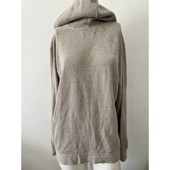 Everlane Large Medium Organic Cotton Men's Waffle Knit Hoodie Oatmeal Drawstring - Picture 2 of 8